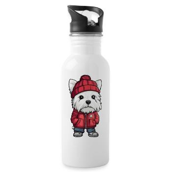 West Highland Terrier Dog Cartoon - Water bottle with straw - white - Right