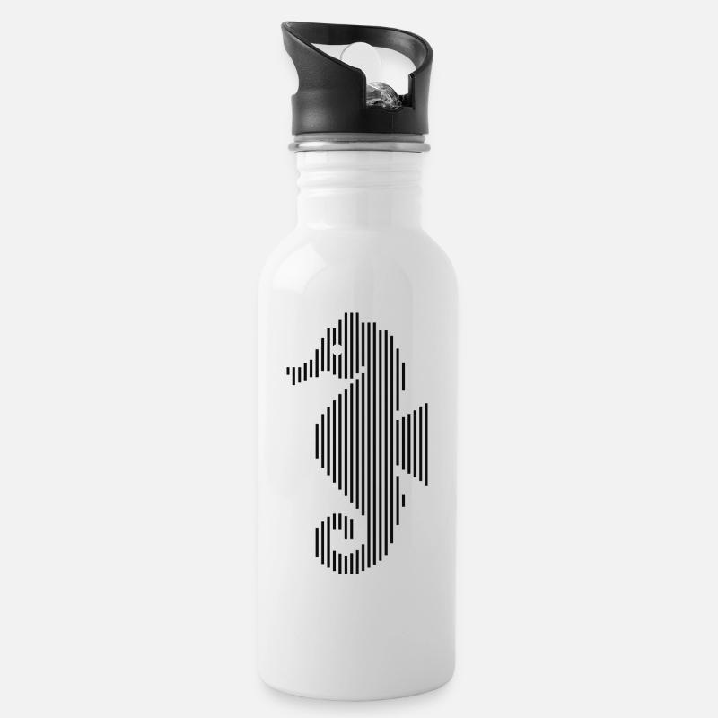 Seepferdchen Meerestiere - Trinkflasche mit integriertem Trinkhalm - Weiß