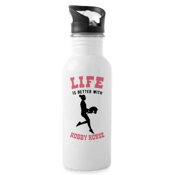 Life is better with Hobby Horse - Trinkflasche mit integriertem Trinkhalm - Weiß - Rechts