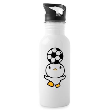 Ente spielt Fußball Kopfball Ball Kopf balancieren - Trinkflasche mit integriertem Trinkhalm - Weiß - Rechts