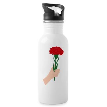 for you- red carnation flower1 - Water bottle with straw - white - Right