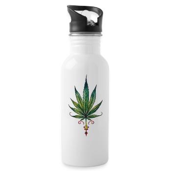 Cannabis leaf - Marijuana TATTOO 2 - Trinkflasche mit integriertem Trinkhalm - Weiß - Rechts