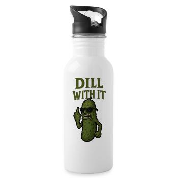 Dill With It Funny Pickle Illustration - Water bottle with straw - white - Right