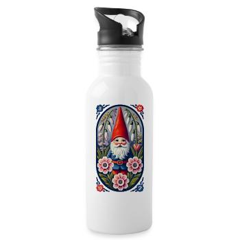 Whimsical Garden Gnome Illustration - Water bottle with straw - white - Right