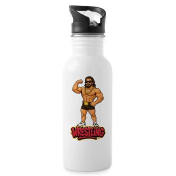 Wrestler Cartoon - Trinkflasche mit integriertem Trinkhalm - Weiß - Rechts