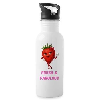 Erdbeere Dame - Charmant und fresh Karikatur  - Trinkflasche mit integriertem Trinkhalm - Weiß - Rechts
