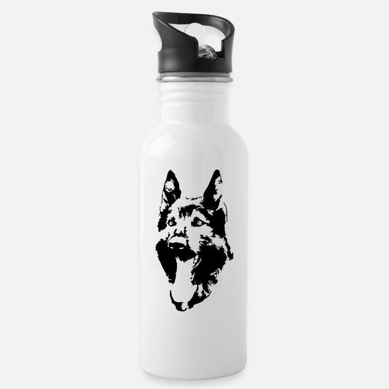 German Shepherd Head - Water bottle with straw - white