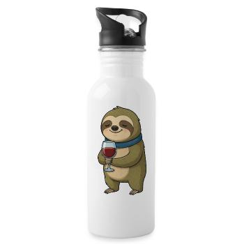 Cute Sloth Wine Lover Cartoon Red Wine - Water bottle with straw - white - Right