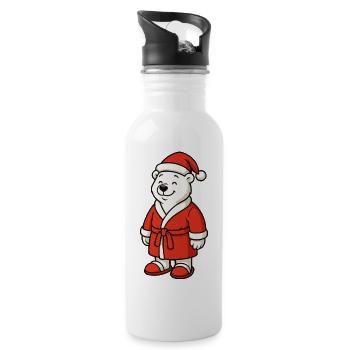 Winter bear in Santa outfit - Water bottle with straw - white - Right