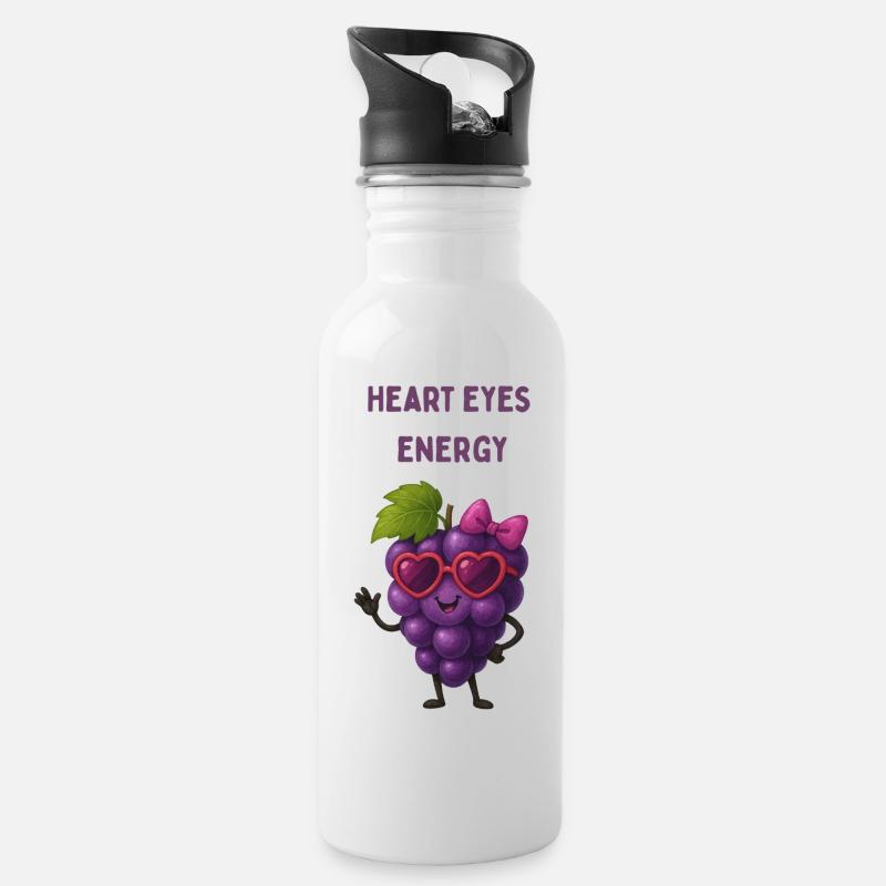 Herzaugen Trauben energie - Trinkflasche mit integriertem Trinkhalm - Weiß