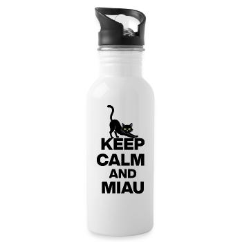 KEEP CALM AND MIAU! KATZENLIEBE CATLOVE schwarz - Trinkflasche mit integriertem Trinkhalm - Weiß - Rechts