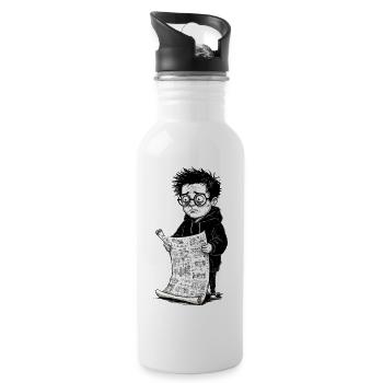 Trauriger Junge, der schwarze Zeitung weiß liest - Trinkflasche mit integriertem Trinkhalm - Weiß - Rechts