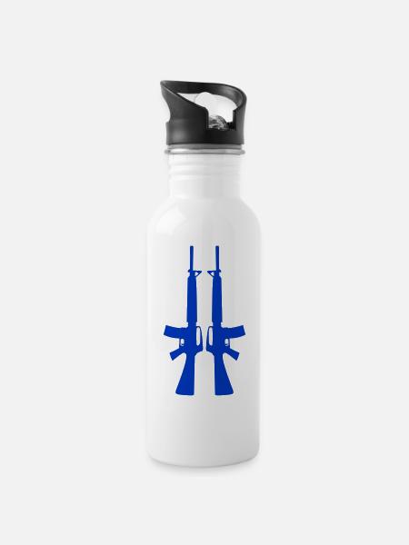 waffen - Trinkflasche mit integriertem Trinkhalm - Weiß