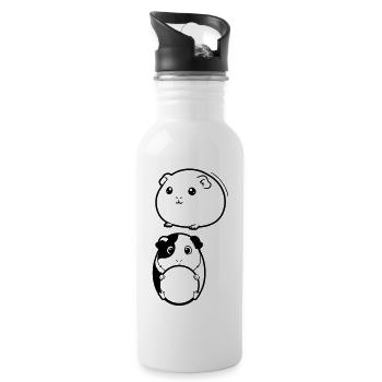Two guinea pig heads - Water bottle with straw - white - Right