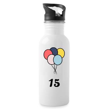 15. 15 YEARS. 15th ANNIVERSARY. 15 YEAR ANNIVERSARY. - Water bottle with straw - white - Right