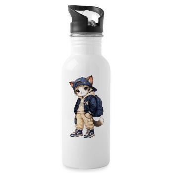 Cat Streetwear blaue Kapuze - Trinkflasche mit integriertem Trinkhalm - Weiß - Rechts