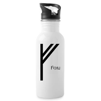 Rune Fehu avec Nom Noir – Viking Futhark - Gourde avec paille intégrée - blanc - Droite