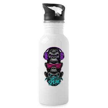Three monkeys hear nothing see say neon - Water bottle with straw - white - Right