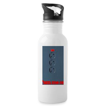 Three Sockets on Blue Background - Water bottle with straw - white - Right