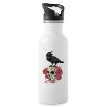 Raven Skull Viking Roses Skull Nordic - Water bottle with straw - white - Right