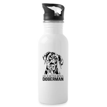 DOBERMAN life is better canins chiens wilsigns - Gourde avec paille intégrée - blanc - Droite