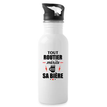 Tout routier mérite sa bière, idée cadeau routier - Gourde avec paille intégrée - blanc - Droite