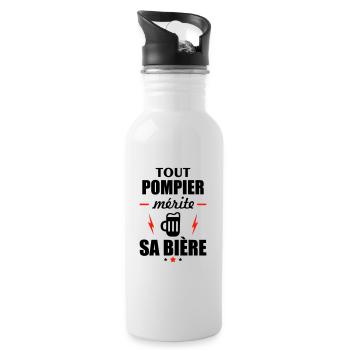 Tout pompier mérite sa bière, idée cadeau pompier - Gourde avec paille intégrée - blanc - Droite