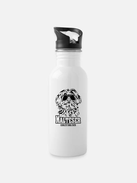 MALTESER coolest dog ever Hundespruch - Trinkflasche mit integriertem Trinkhalm - Weiß