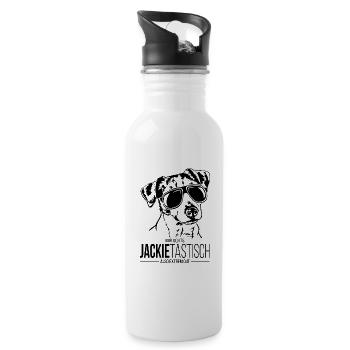 JACKIETASTISCH Jack Russell Terrier Hundespruch - Trinkflasche mit integriertem Trinkhalm - Weiß - Rechts