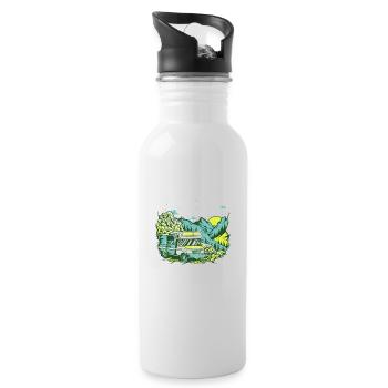 Die Rente ist da, ab ins Wohnmobil und die Welt - Trinkflasche mit integriertem Trinkhalm - Weiß - Rechts