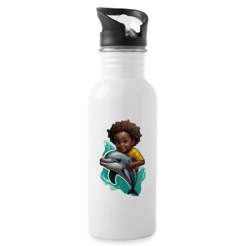 Kid Dolphins Dolphin Lover Gift Idea - Water bottle with straw - white - Right