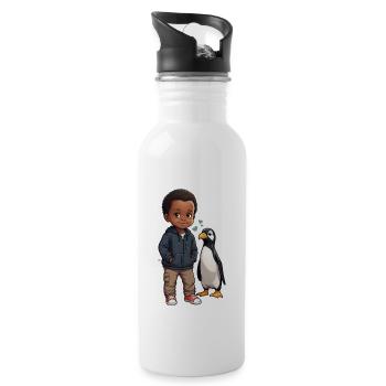 Pinguin Freunde Kind Geschenkidee - Trinkflasche mit integriertem Trinkhalm - Weiß - Rechts