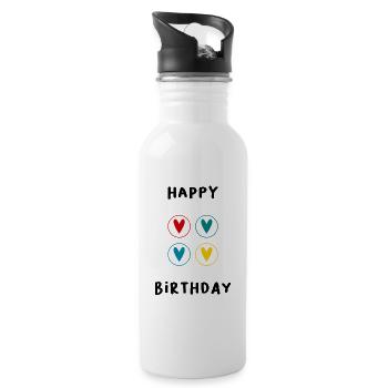 ANNIVERSAIRE. HAPPY BIRTHDAY. JOYEUX ANNIVERSAIRE. - Gourde avec paille intégrée - blanc - Droite