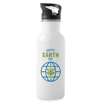 Happy Earth Day Grafik Pflanze Weltkugel Natur - Trinkflasche mit integriertem Trinkhalm - Weiß - Rechts