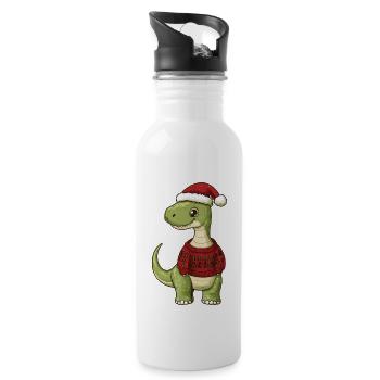 Dinosaur brontosaurus Christmas - Water bottle with straw - white - Right