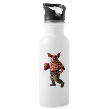Schweine Fußball - Trinkflasche mit integriertem Trinkhalm - Weiß - Rechts
