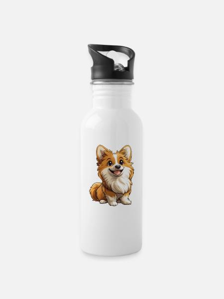 Dog cute Pomeranian - Water bottle with straw - white