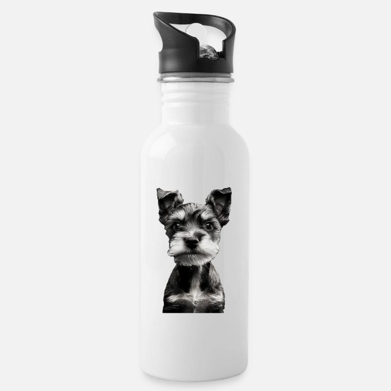 Zwergschnauzer - Trinkflasche mit integriertem Trinkhalm - Weiß