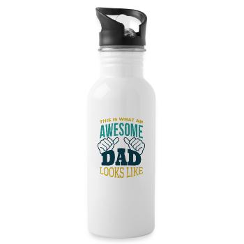 So sieht ein toller Papa aus Tshirt Spruch - Trinkflasche mit integriertem Trinkhalm - Weiß - Rechts