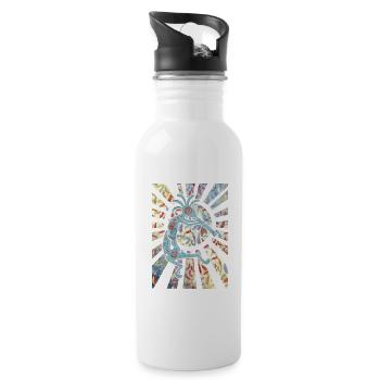 Kokopelli Musican Friend - Feathers Pattern 1 - Trinkflasche mit integriertem Trinkhalm - Weiß - Rechts
