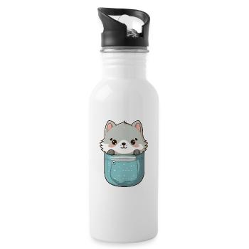 Kawaii Taschen Wolf - Trinkflasche mit integriertem Trinkhalm - Weiß - Rechts