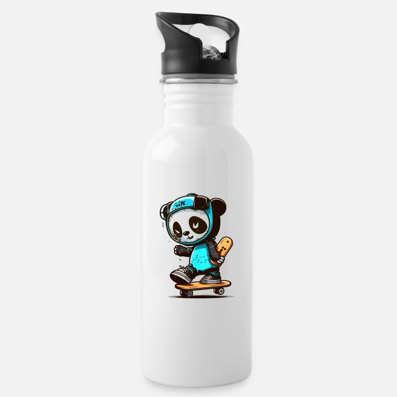 Panda Skate Co. - Trinkflasche mit integriertem Trinkhalm - Weiß