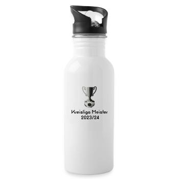Kreisliga Meister Logo - Trinkflasche mit integriertem Trinkhalm - Weiß - Rechts