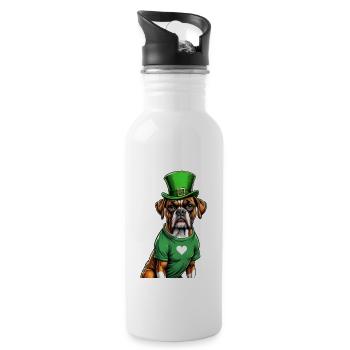 Boxer Dog St. Patrick's Day I Irish Green Hat St - Trinkflasche mit integriertem Trinkhalm - Weiß - Rechts