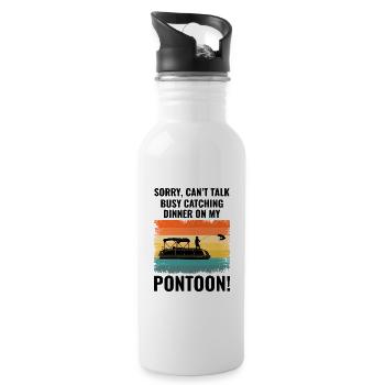 Pontoon Boat Motor Boating Silent Fishing Retro - Water bottle with straw - white - Right