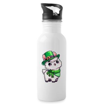 St. Patrick's Day Llama Cartoon - Water bottle with straw - white - Right