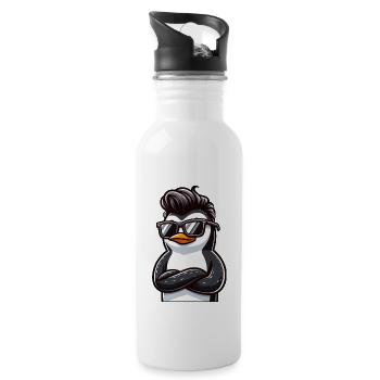 Cooler Pinguin mit Sonnenbrille Cartoon - Trinkflasche mit integriertem Trinkhalm - Weiß - Rechts