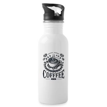 Kaffeetasse mit Kaffeebohnen und Schriftzug - Trinkflasche mit integriertem Trinkhalm - Weiß - Rechts