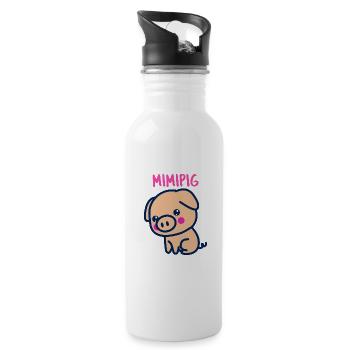 MIMIPIG, cute pig, gift idea and t-shirt - Water bottle with straw - white - Right