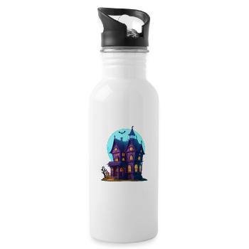 Gruselvilla Halloween - Trinkflasche mit integriertem Trinkhalm - Weiß - Rechts